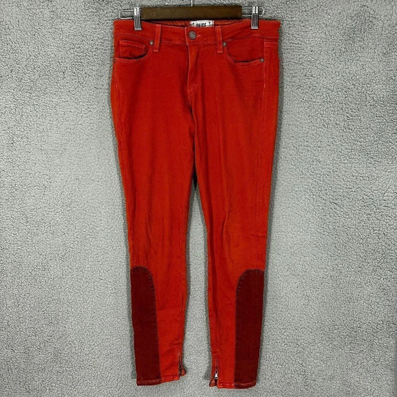 Paige womens heans 29 burnt orange skinny ankle zip saddle patch stretch‎ boho - Picture 1 of 8